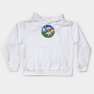 "Sunrise Garden" with a Cream and Brown Shih Tzu Kids Hoodie